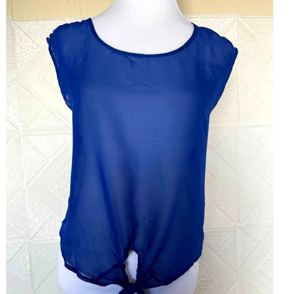 SKU2542 DEB Women's Medium Royal Blue Sleeveless Tie-Front Top with Open Crochet